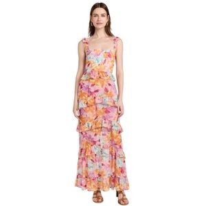 Women’s WAYF “With Love Tiered” Hibiscus Floral Multi-Color Maxi Dress - S